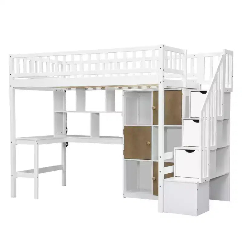 Letto a soppalco singolo Whisen Wood con scrivania integrata