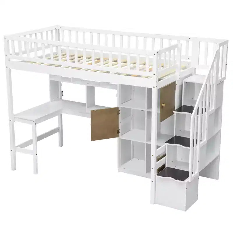 Letto a soppalco singolo Whisen Wood con scrivania integrata