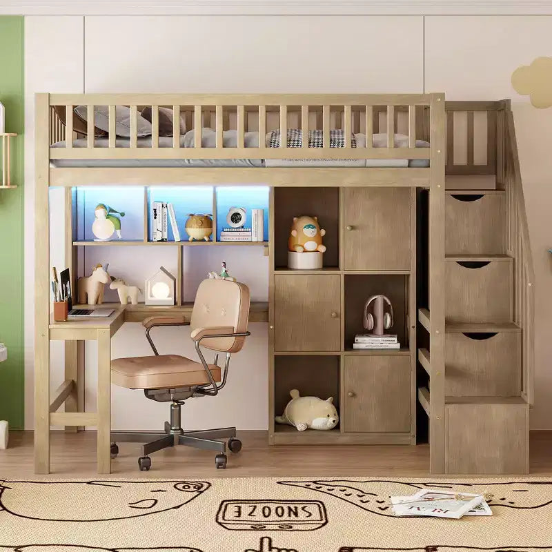 Letto a soppalco singolo Whisen Wood con scrivania integrata