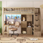 Letto a soppalco singolo Whisen Wood con scrivania integrata