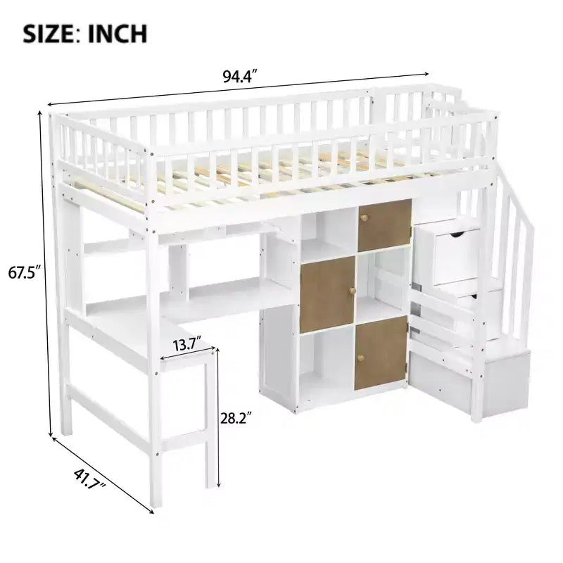 Letto a soppalco singolo Whisen Wood con scrivania integrata