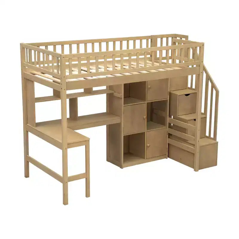 Letto a soppalco singolo Whisen Wood con scrivania integrata