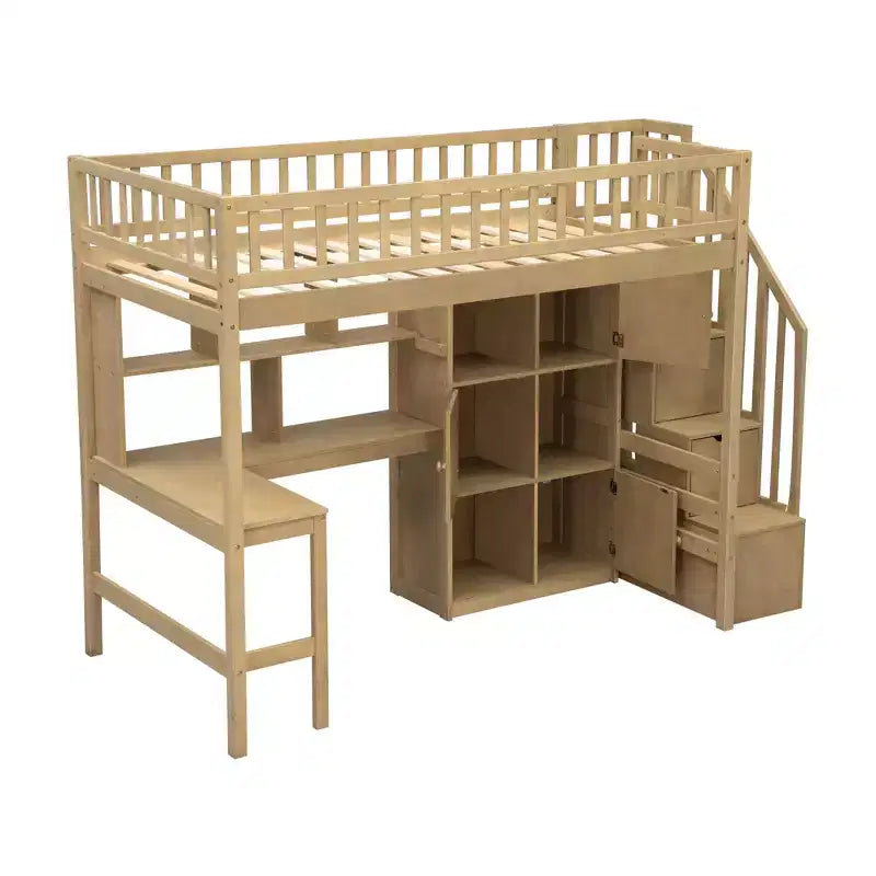 Letto a soppalco singolo Whisen Wood con scrivania integrata