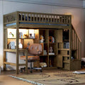 Whisen Wood Twin Size Loft Bed with Built-in Desk