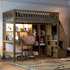 Whisen Wood Twin Size Loft Bed with Built-in Desk