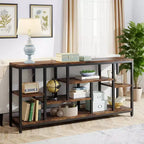 MAYEERTY Tavolo Consolle Industriale 70.86 Pollici, Finitura Legno Grigio, Telaio in Metallo Nero