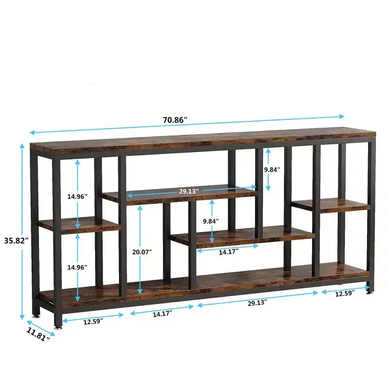 MAYEERTY Tavolo Consolle Industriale 70.86 Pollici, Finitura Legno Grigio, Telaio in Metallo Nero