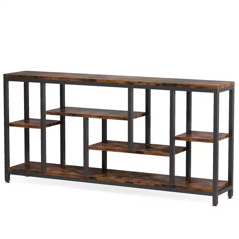 MAYEERTY Tavolo Consolle Industriale 70.86 Pollici, Finitura Legno Grigio, Telaio in Metallo Nero