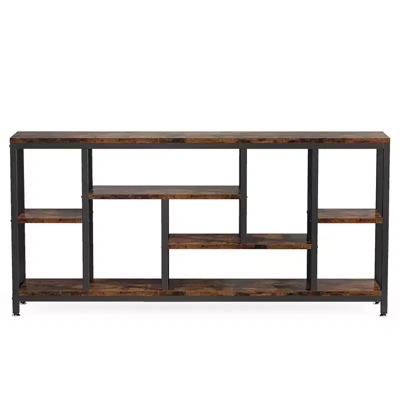 MAYEERTY Tavolo Consolle Industriale 70.86 Pollici, Finitura Legno Grigio, Telaio in Metallo Nero
