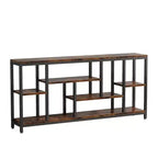 MAYEERTY Tavolo Consolle Industriale 70.86 Pollici, Finitura Legno Grigio, Telaio in Metallo Nero