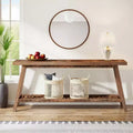 MAYEERTY 70.9 Inch Extra Long 2-Tier Console Table Rustic Farmhouse Style Trapezoid Heavy Duty Base