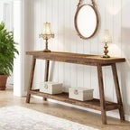 MAYEERTY Tavolo Consolle Extra Lungo a 2 Livelli da 180 cm Stile Rustico/Country Base a Trapezio Robusta