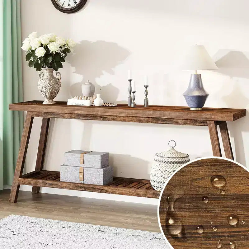 MAYEERTY Tavolo Consolle Extra Lungo a 2 Livelli da 180 cm Stile Rustico/Country Base a Trapezio Robusta