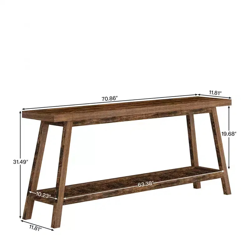 MAYEERTY Tavolo Consolle Extra Lungo a 2 Livelli da 180 cm Stile Rustico/Country Base a Trapezio Robusta