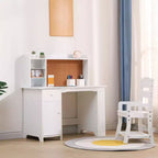 Scrivania per bambini, set scrivania e sedia per ragazzi e ragazze, tavolo da scrittura per bambini in legno con libreria, bacheca, armadietto e cassetto per età 3-8