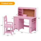 Scrivania per bambini, set scrivania e sedia per ragazzi e ragazze, tavolo da scrittura per bambini in legno con libreria, bacheca, armadietto e cassetto per età 3-8