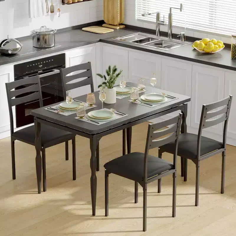 5 Piece Dining Table Set, Industrial Style Dining Table and Chairs Set for 4
