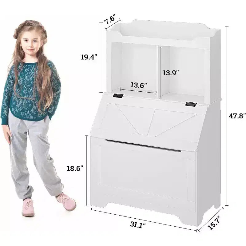Libreria e Portagiochi per Bambini in Legno a 3 Ripiani con Coperchio a Scomparsa per Sala Giochi, Camera da Letto e Asilo Nido - Contenitore a Misura di Bambino