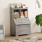 Libreria e Portagiochi per Bambini in Legno a 3 Ripiani con Coperchio a Scomparsa per Sala Giochi, Camera da Letto e Asilo Nido - Contenitore a Misura di Bambino