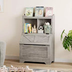 Libreria e Portagiochi per Bambini in Legno a 3 Ripiani con Coperchio a Scomparsa per Sala Giochi, Camera da Letto e Asilo Nido - Contenitore a Misura di Bambino