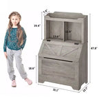 Libreria e Portagiochi per Bambini in Legno a 3 Ripiani con Coperchio a Scomparsa per Sala Giochi, Camera da Letto e Asilo Nido - Contenitore a Misura di Bambino