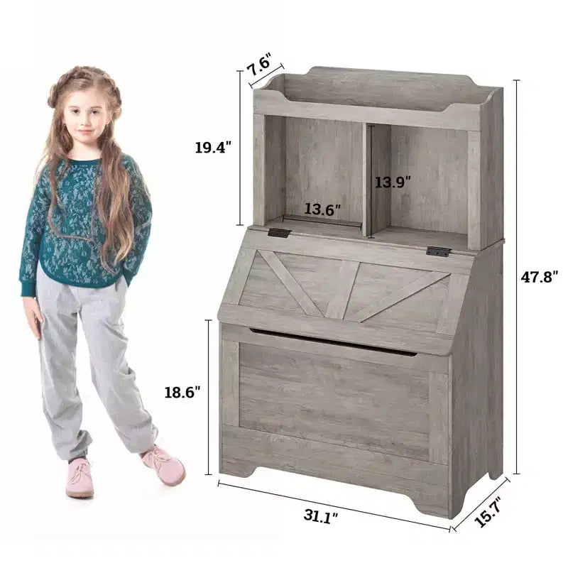 Libreria e Portagiochi per Bambini in Legno a 3 Ripiani con Coperchio a Scomparsa per Sala Giochi, Camera da Letto e Asilo Nido - Contenitore a Misura di Bambino