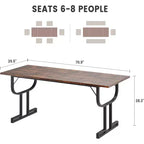 Tavolo da pranzo rettangolare grande da 71 pollici per 4-6 persone, gambe in ferro a bicchiere di vino, design contemporaneo elegante, mobili da sala da pranzo per appartamenti