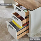SinCiDo 60 Scrivania da ufficio a L da fattoria con credenza, Scrivania direzionale in legno per ufficio con cassetto e porte di ricarica, Armadietto portaoggetti