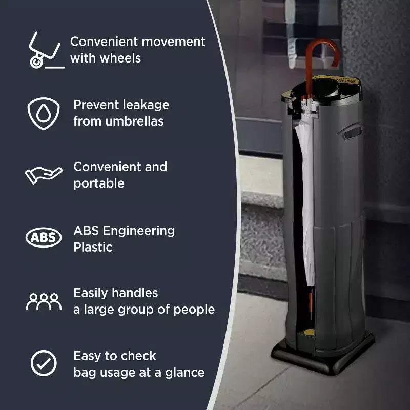 Macchina Automatica per l'Imballaggio di Ombrelli Bagnati, Distributore di Sacchetti, Slot Singolo, Plastica Ingegneristica ABS, 200 Sacchetti Lunghi Inclusi (Argento Scuro)