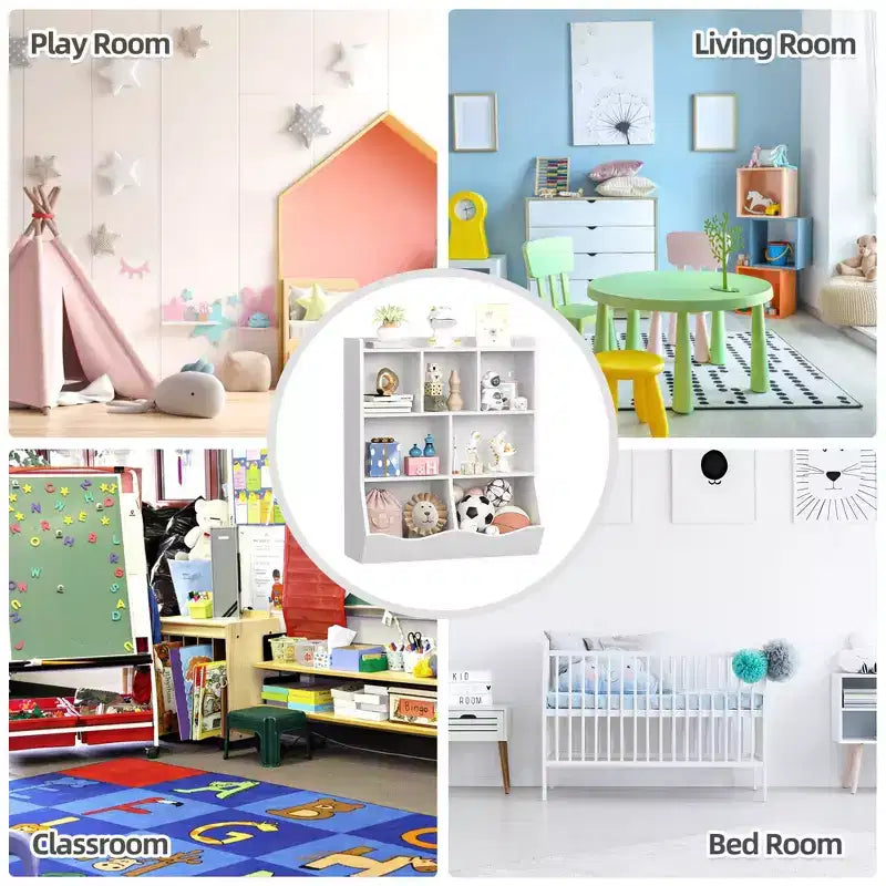 Libreria per bambini a 3 ripiani e organizer per giocattoli - Armadietto contenitore con scomparti per sala giochi, camera da letto, cameretta dei bambini