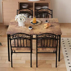 Set da pranzo con tavolo e 4 sedie, set tavolo e sedie da pranzo stile retrò industriale, tavolo e sedie da cucina, set da 5 pezzi per sala da pranzo, marrone