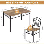 Set da pranzo con tavolo e 4 sedie, set tavolo e sedie da pranzo stile retrò industriale, tavolo e sedie da cucina, set da 5 pezzi per sala da pranzo, marrone