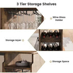 Set Tavolo e Sedie da Bar per 2 con Portabottiglie e Portabicchieri da Vino, Ripiano Portaoggetti Aperto, Tavolo Semicircolare in Legno, per Cucina, Sala da Pranzo