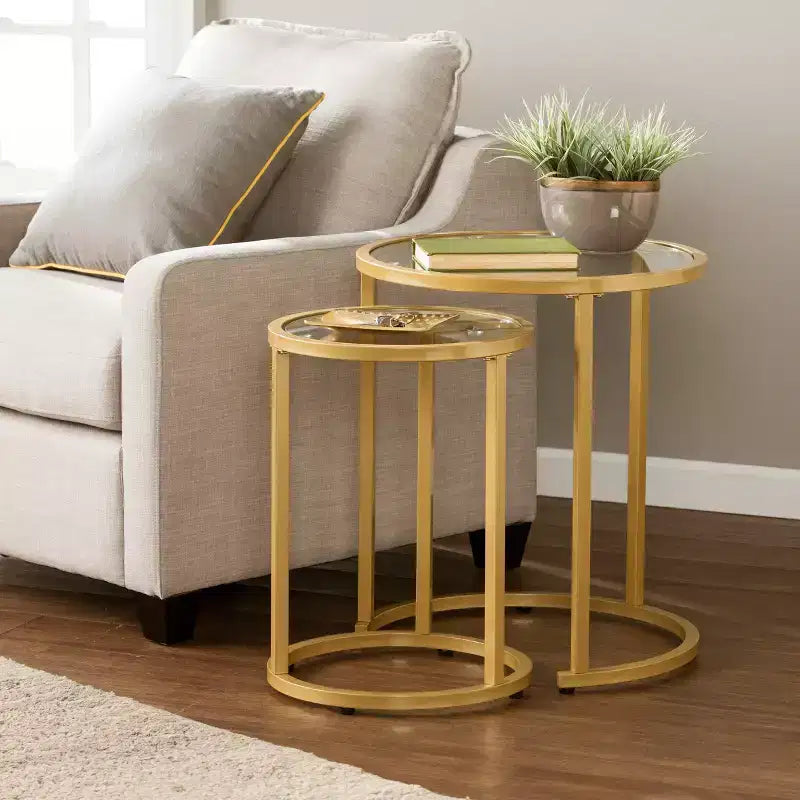 Tavolino ad incastro Evelyn Glam - Set da 2 pz - Oro - SEI