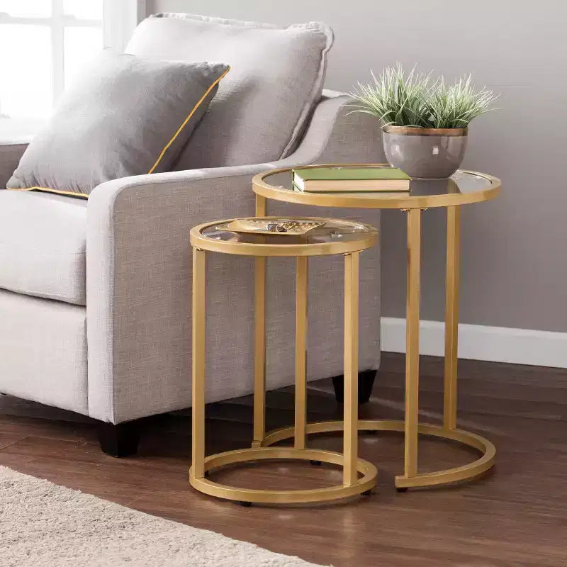 Tavolino ad incastro Evelyn Glam - Set da 2 pz - Oro - SEI