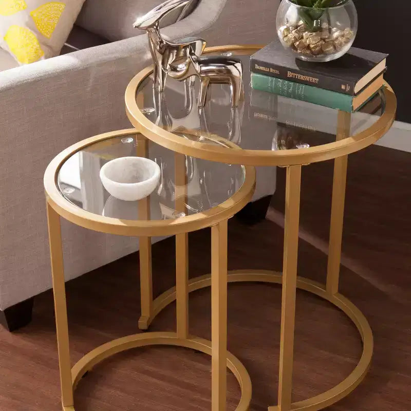 Tavolino ad incastro Evelyn Glam - Set da 2 pz - Oro - SEI