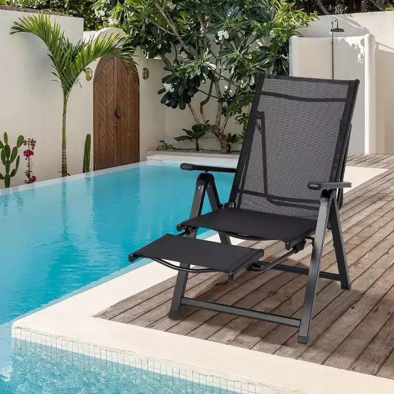 Sedie da pranzo pieghevoli da esterno con schienale e braccioli, sedie a sdraio con poggiapiedi, sedia reclinabile regolabile senza montaggio, 150 kg