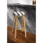 HomeRoots 30 Sgabello da Bar Senza Schienale ad Altezza Bar in Rattan Resistente Blu, Bianco e Naturale