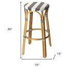 HomeRoots 30 Sgabello da Bar Senza Schienale ad Altezza Bar in Rattan Resistente Blu, Bianco e Naturale