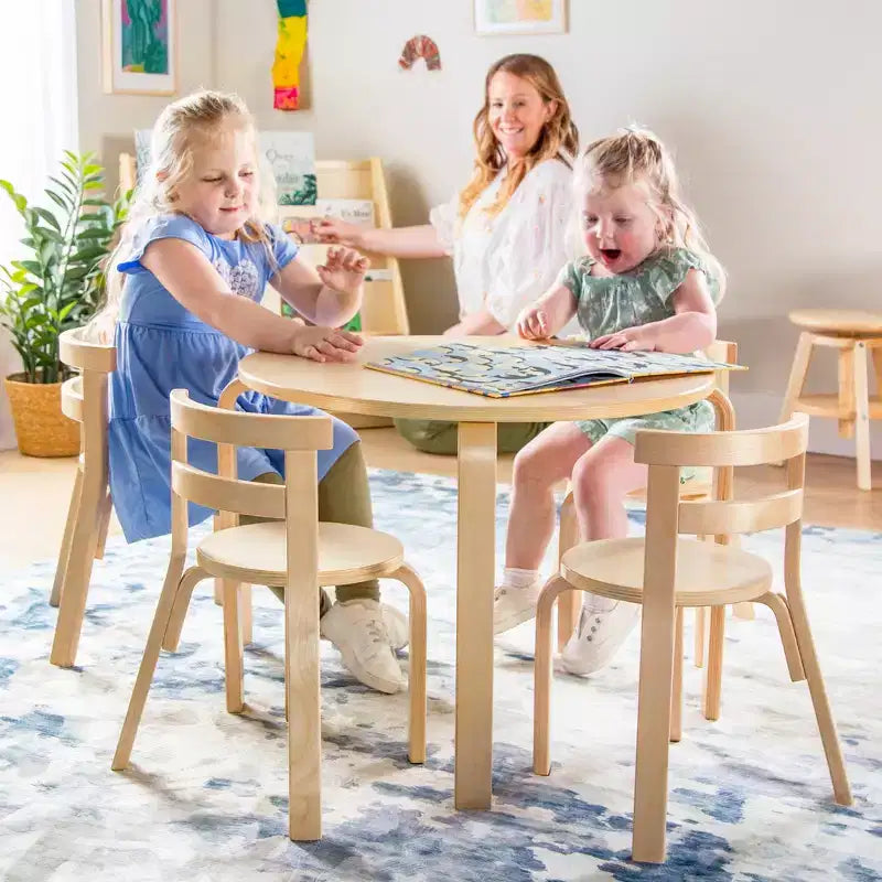 Guidecraft Nordic Set Tavolo e Sedie per Bambini - Bianco: Tavolo Rotondo in Legno per Bambini per Attività Manuali e Scrittura | Mobili per Sala Giochi | Tavolo Attività per Bambini con 4 Sedie