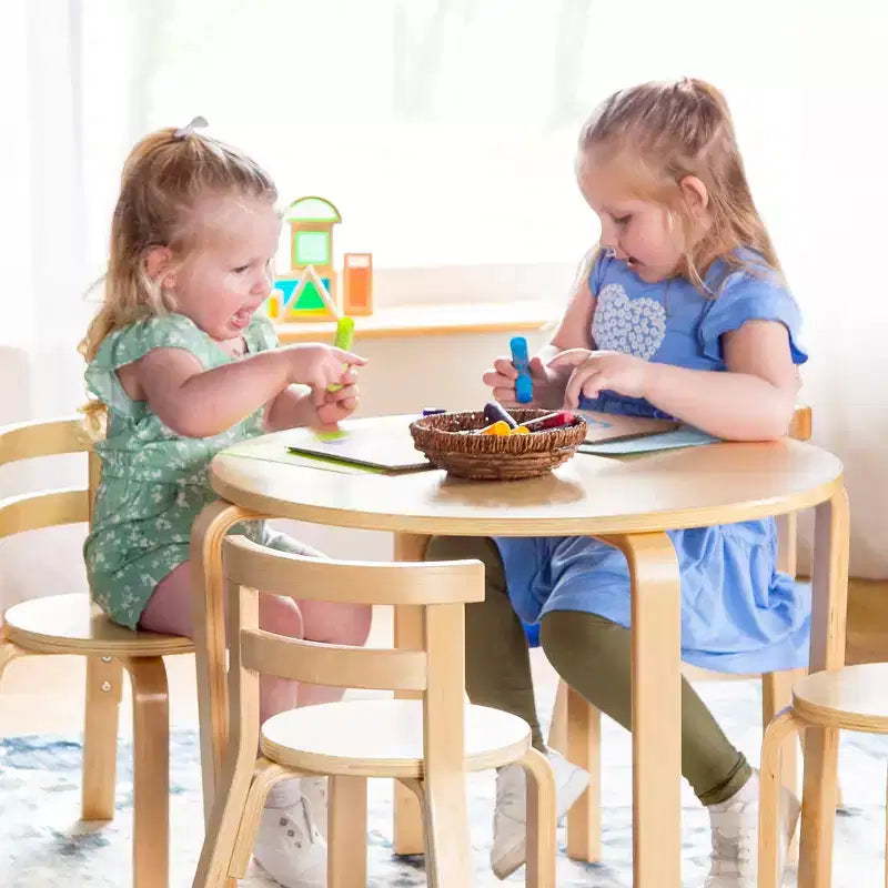 Guidecraft Nordic Set Tavolo e Sedie per Bambini - Bianco: Tavolo Rotondo in Legno per Bambini per Attività Manuali e Scrittura | Mobili per Sala Giochi | Tavolo Attività per Bambini con 4 Sedie