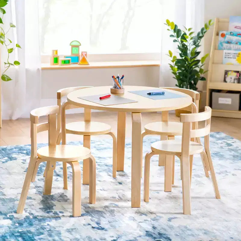 Guidecraft Nordic Set Tavolo e Sedie per Bambini - Bianco: Tavolo Rotondo in Legno per Bambini per Attività Manuali e Scrittura | Mobili per Sala Giochi | Tavolo Attività per Bambini con 4 Sedie
