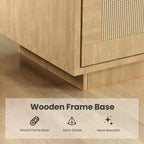 Libreria a 5 ripiani in legno Boho con ante in rattan, Scaffale alto aperto con contenitore per soggiorno, camera da letto, ufficio e cucina