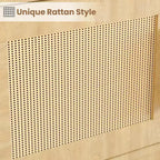Libreria a 5 ripiani in legno Boho con ante in rattan, Scaffale alto aperto con contenitore per soggiorno, camera da letto, ufficio e cucina