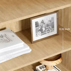 Libreria a 5 ripiani in legno Boho con ante in rattan, Scaffale alto aperto con contenitore per soggiorno, camera da letto, ufficio e cucina