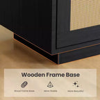 Libreria a 5 ripiani in legno Boho con ante in rattan, Scaffale alto aperto con contenitore per soggiorno, camera da letto, ufficio e cucina
