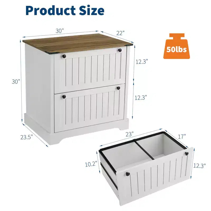 Classificatore a 2 cassetti stile rustico con cartelle sospese per documenti formato A4/lettera/legale, schedario laterale in legno da 30 cm per ufficio domestico