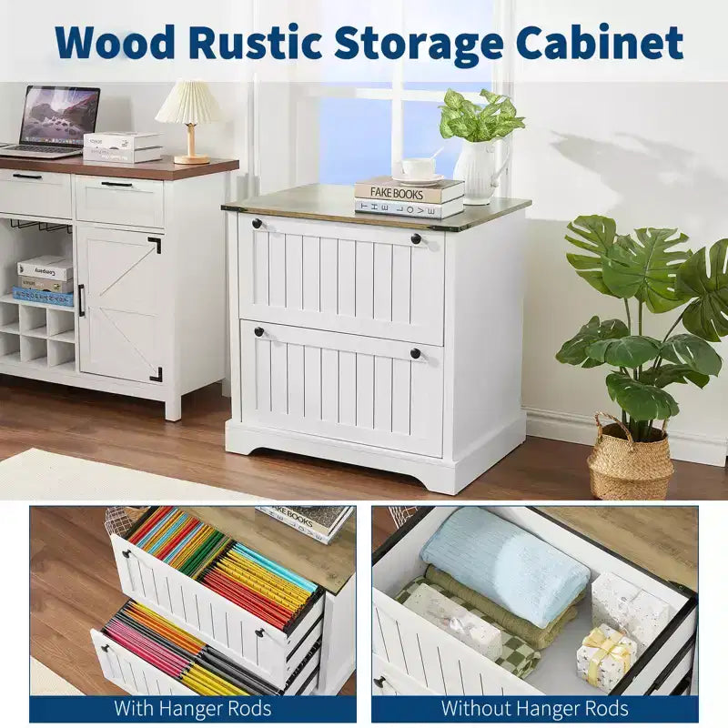 Classificatore a 2 cassetti stile rustico con cartelle sospese per documenti formato A4/lettera/legale, schedario laterale in legno da 30 cm per ufficio domestico