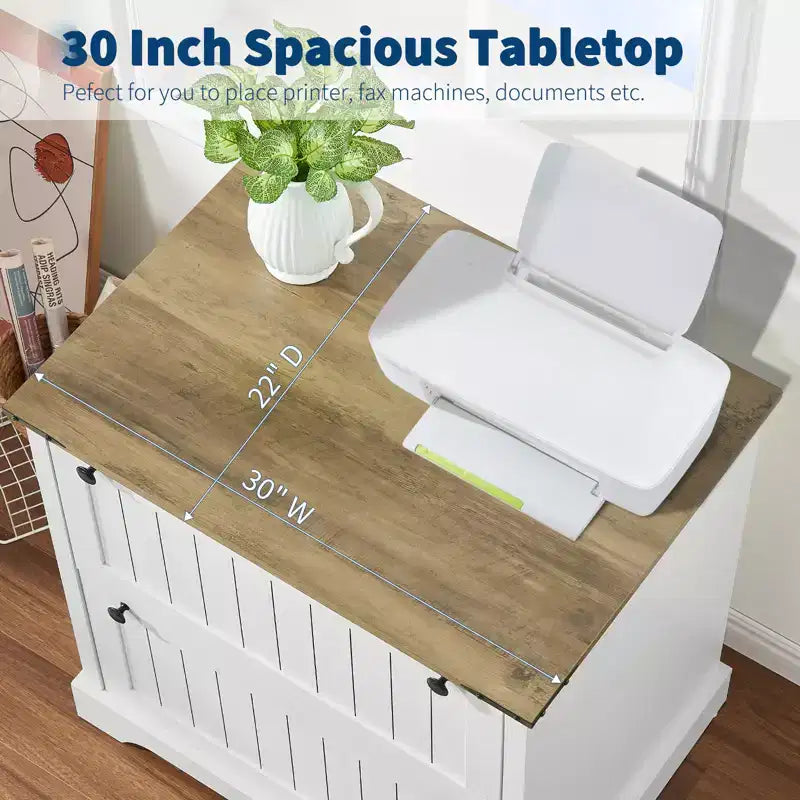 Classificatore a 2 cassetti stile rustico con cartelle sospese per documenti formato A4/lettera/legale, schedario laterale in legno da 30 cm per ufficio domestico