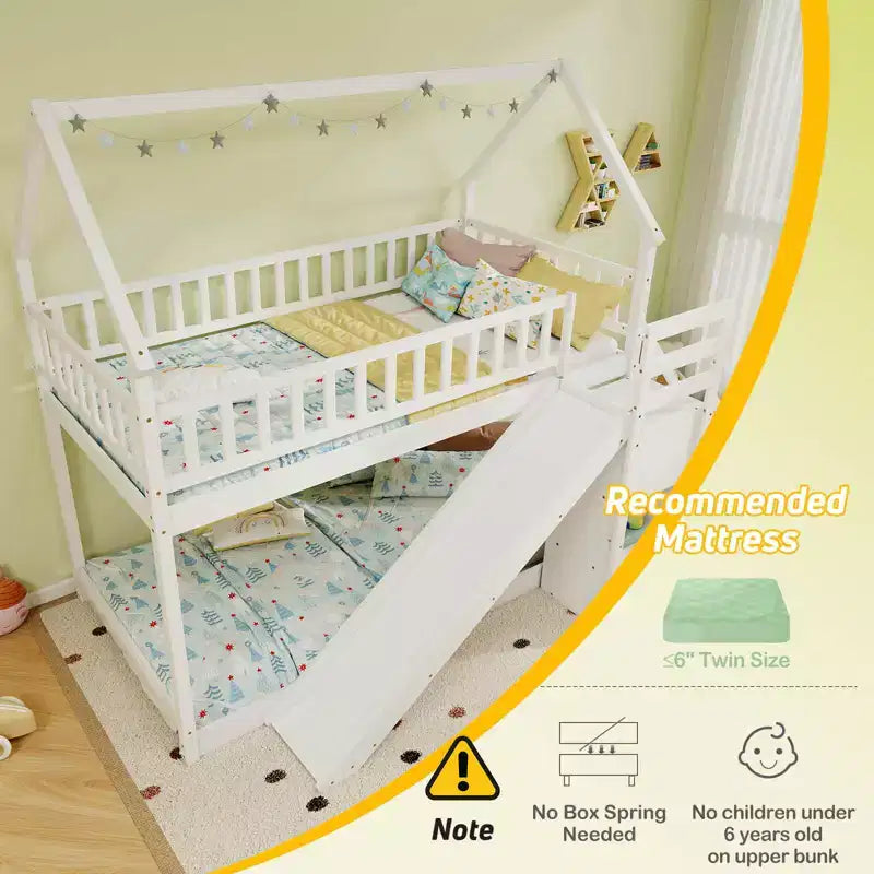 Costway Letto a Castello Doppio con Scivolo e Scala con Scomparti Contenitore Bianco/Grigio